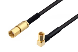 SSMC Plug to SSMC Plug Right Angle Cable 18 Inch Length Using PE-SR405FLJ Coax