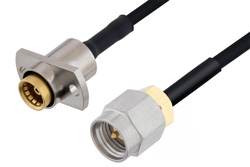 Slide-On BMA Jack 2 Hole Flange to SMA Male Cable 12 Inch Length Using PE-SR405FLJ Coax