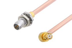 Slide-On BMA Plug Bulkhead to SMP Female Right Angle Cable 36 Inch Length Using RG405 Coax