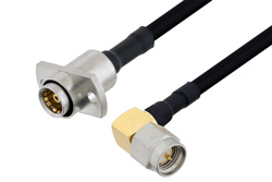 Slide-On BMA Jack 2 Hole Flange to SMA Male Right Angle Cable 24 Inch Length Using PE-SR402FLJ Coax