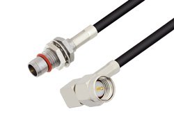 Slide-On BMA Plug Bulkhead to SMA Male Right Angle Cable 60 Inch Length Using LMR-100 Coax