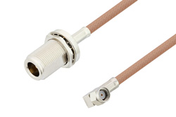 N Female Bulkhead to Reverse Polarity SMA Male Right Angle Cable 48 Inch Length Using RG400 Coax