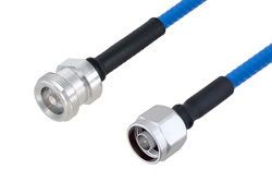 低PIM阻燃级电缆组件，4.1/9.5 Mini DIN母头转N型公头，使用SPP-250-LLPL同轴电缆，LF焊接