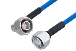 Plenum 4.1/9.5 Mini DIN Male Right Angle to 4.3-10 Male Low PIM Cable 100 cm Length Using SPP-250-LLPL Coax , LF Solder