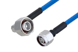 低PIM阻燃级电缆组件，4.1/9.5 Mini DIN直角型公头转N型公头，使用SPP-250-LLPL同轴电缆，LF焊接