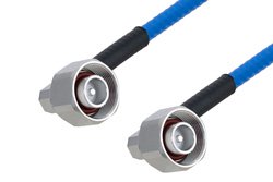 Plenum 4.1/9.5 Mini DIN Male Right Angle to 4.1/9.5 Mini DIN Male Right Angle Low PIM Cable 50 cm Length Using SPP-250-LLPL Coax , LF Solder