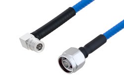 低PIM阻燃级电缆组件，N型公头转QMA直角型公头，使用SPP-250-LLPL同轴电缆，LF焊接