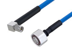 Plenum 4.1/9.5 Mini DIN Male to SMA Male Right Angle Low PIM Cable 200 cm Length Using SPP-250-LLPL Coax , LF Solder