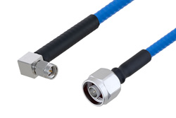 低PIM阻燃级电缆组件，N型公头转SMA直角型公头，使用SPP-250-LLPL同轴电缆，LF焊接