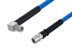 低PIM阻燃级电缆组件，QMA公头转SMA直角型公头，采用SPP-250-LLPL同轴电缆，LF焊接