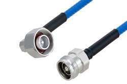 Plenum 4.1/9.5 Mini DIN Male Right Angle to 4.3-10 Female Low PIM Cable 200 cm Length Using SPP-250-LLPL Coax , LF Solder