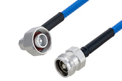 Plenum 4.1/9.5 Mini DIN Male Right Angle to 4.3-10 Female Low PIM Cable 24 Inch Length Using SPP-250-LLPL Coax , LF Solder