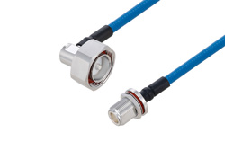 Plenum 7/16 DIN Male Right Angle to N Female Bulkhead Low PIM Cable Using SPP-250-LLPL Coax Using Times Microwave Parts