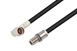 N Male Right Angle to N Female Bulkhead Cable 100 cm Length Using RG213 Coax , LF Solder