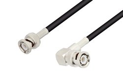 BNC Male to BNC Male Right Angle Cable 60 Inch Length Using 53 Ohm RG55 Coax