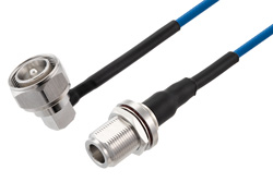4.3-10 Male Right Angle to N Female Bulkhead Low PIM Cable 100 CM Length Using TFT-402 Coax Using Times Microwave Components