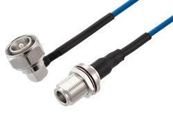 4.3-10 Male Right Angle to N Female Bulkhead Low PIM Cable 24 Inch Length Using TFT-402 Coax Using Times Microwave Components
