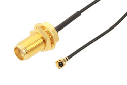 SMA Female Bulkhead to UMCX 2.5 Plug Cable 12 Inch Length Using 1.13mm Coax, RoHS