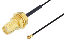 SMA Female Bulkhead to WMCX 1.6 Plug Cable 6 Inch Length Using 0.81mm Coax, RoHS