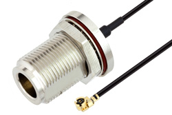 N Female Bulkhead to UMCX 2.5 Plug Cable 6 Inch Length Using 1.13mm Coax, RoHS