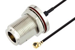  N型穿墙式母头转UMCX 2.5插头电缆组件，使用1.13mm同轴电缆，RoHS