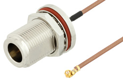 N Female Bulkhead to UMCX 2.5 Plug Cable 9 Inch Length Using RG178 Coax, LF Solder