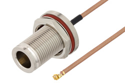 N Female Bulkhead to UMCX 2.5 Plug Cable 6 Inch Length Using RG178-DS Coax, RoHS