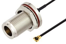 N Female Bulkhead to HMCX32 1.2 Plug Cable 6 Inch Length Using 0.81mm Coax, RoHS