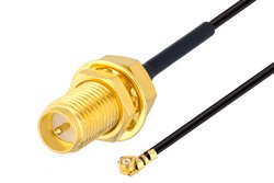Reverse Polarity SMA Female Bulkhead to UMCX 2.5 Plug Cable 3 Inch Length Using 1.37mm Coax, RoHS