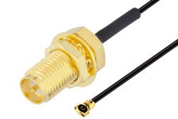 Reverse Polarity SMA Female Bulkhead to HMCX32 1.2 Plug Cable 3 Inch Length Using 0.81mm Coax, RoHS