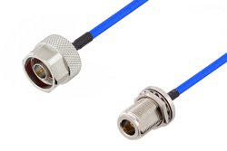 N Female Bulkhead to N Male Cable 12 Inch Length Using PE-141FLEX Coax, RoHS