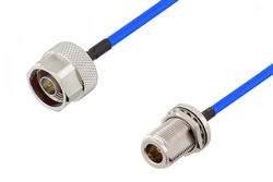 N Female Bulkhead to N Male Cable 24 Inch Length Using PE-141FLEX Coax, RoHS