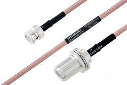 MIL-DTL-17 BNC Male to N Female Bulkhead Cable 72 Inch Length Using M17/60-RG142 Coax
