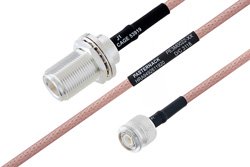 MIL-DTL-17 N Female Bulkhead to TNC Male Cable 48 Inch Length Using M17/60-RG142 Coax