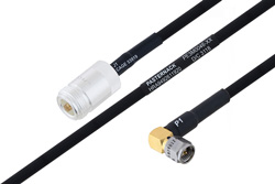 MIL-DTL-17 N Female to SMA Male Right Angle Cable 36 Inch Length Using M17/84-RG223 Coax