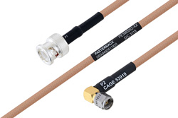 MIL-DTL-17 BNC Male to SMA Male Right Angle Cable 60 Inch Length Using M17/128-RG400 Coax