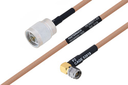 MIL-DTL-17 N Male to SMA Male Right Angle Cable 30 Inch Length Using M17/128-RG400 Coax