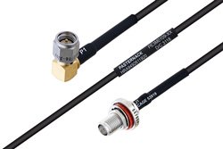 MIL-DTL-17 SMA Male Right Angle to SMA Female Bulkhead Cable 24 Inch Length Using M17/119-RG174 Coax