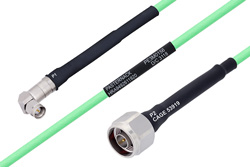 Temperature Conditioned SMA Male Right Angle to N Male Low Loss Cable 100 cm Length Using PE-P142LL Coax