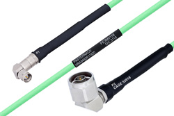 Temperature Conditioned SMA Male Right Angle to N Male Right Angle Low Loss Cable 36 Inch Length Using PE-P142LL Coax