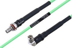 Temperature Conditioned SMA Female Bulkhead to SMA Male Right Angle Low Loss Cable 18 Inch Length Using PE-P160LL Coax