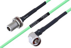 Temperature Conditioned N Female Bulkhead to N Male Right Angle Low Loss Cable 48 Inch Length Using PE-P160LL Coax