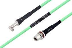 Temperature Conditioned SMA Male Right Angle to N Female Bulkhead Low Loss Cable Using PE-P300LL Coax