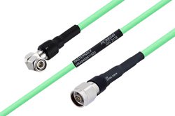 Temperature Conditioned TNC Male Right Angle to N Male Low Loss Cable 36 Inch Length Using PE-P300LL Coax