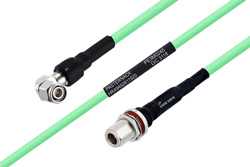 Temperature Conditioned TNC Male Right Angle to N Female Bulkhead Low Loss Cable Using PE-P300LL Coax