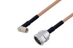 SMA Male Right Angle to N Male Cable 60 Inch Length Using RG400 Coax with HeatShrink, LF Solder