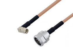 SMA Male Right Angle to N Male Cable Using RG400 Coax with HeatShrink, LF Solder