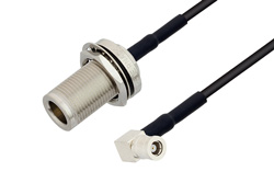 N Female Bulkhead to SMB Plug Right Angle Cable 24 Inch Length Using PE-C100-LSZH Coax with HeatShrink