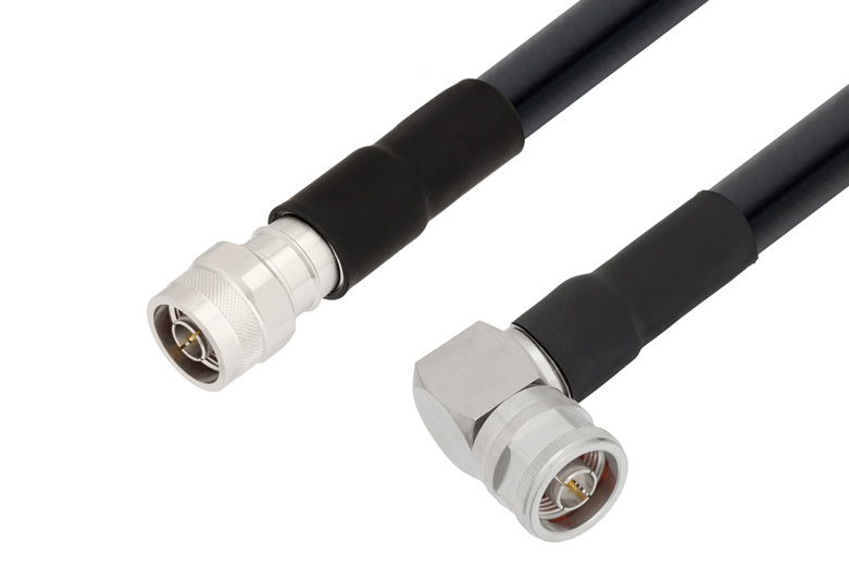 N Male to N Male Right Angle Cable 50 CM Length Using LMR-600 Coax with HeatShrink