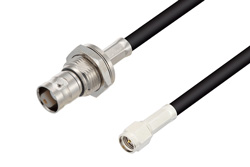 BNC Female Bulkhead to SMA Male Cable 100 cm Length Using RG58 Coax